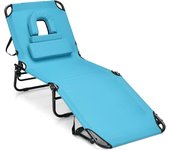 Tumbona plegable jardín exterior con almohada extraíble y respaldo ajustable en 5 posiciones para playa piscina carga 160kg 194x63x37cm, turquesa