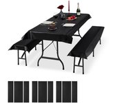 Set de 12 manteles para exterior, fundas para mesa y bancos de jardín, 250x55 cm, patio, fáciles de limpiar, color negro