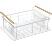 Tienda eurasia - escurridor de platos con soporte para cubiertos de acero con asas de madera y bandeja de plastico