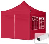 3x3 m carpa plegable, economy acero 30mm, 4 laterales con ventanas rectangulares, rojo