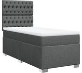 Cama con somier tapizado y colchón de tela gris oscuro 90x190 cm
