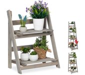 Relaxdays estantería plantas de 2 niveles, madera, gris, 51,5 x 41 x 24 cm