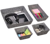 Relaxdays organizadores para cajones fieltro, set de 4 piezas, 3 tamaños, cestas almacenaje escritorio, gris