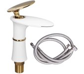 Grifo para lavabo de baño, grifo para lavabo de baño en cascada, grifo de un solo orificio para edificio de oficinas en el hogar, estilo corto, blanco