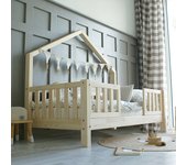Cama cabaña 90x190 con barandilla y somier patas 10 cm léonie madera
