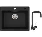 Cecipa max fregadero de cuarzo negro 50x45 cm fregadero de 1 seno fregadero de cocina de granito + grifo de cocina plegable mezclador plegable