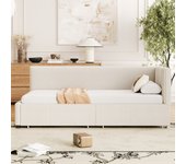 Sofá cama tapizado 90x200cm en terciopelo - 2 cajones - con somier - beige