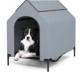 91 cm/110 cm/132 cm casa elevada para perros, 2 en 1 refugio para perros pequeños, impermeable con ventanas ventiladas, cama con tela de malla (m)