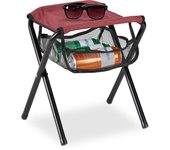 Relaxdays taburete plegable, bolsa malla, resiste 120 kg, banqueta camping, portátil, ligero, silla, 39x29x35 cm, rojo