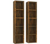 2 uds mueble de almacenaje | estantería para cd madera roble ahumado 21x16x93,5 cm cfw718624