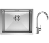 Cecipa max fregadero de cocina fregadero de acero inoxidable cepillado 1 seno 50 * 44 cm + mezclador de cocina de acero inoxidable cepillado