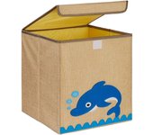 Relaxdays caja de almacenaje, diseño delfín, cajita de tela niños, plegable, 33x33x33 cm, para juguetes, beige/azul