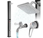 Ml-design ducha solar de jardín negro/plata 40l 217cm cuadrada agua caliente hasta 60°c sin electricidad conexión manguera moderno elegante cabezal du