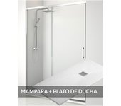 Mampara ducha frontal corredera 1 puerta 1 fijo con plato de ducha blanco 150 x 70 cm | perfil cromo brillo 150 cm
