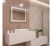 Modern line led espejo con marco plateado 65 x 80 cm, interruptor y almohadilla antivaho