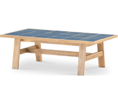 Mesa baja jardin 125x65 de madera y ceramica azul - bisbal