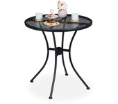 Relaxdays mesa terraza, agujero sombrilla, rejilla, resistente intemperie, acero, 72x70 cm, mesa auxiliar redonda, negro