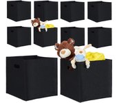 10 cajas de almacenamiento plegables, cubos almacenaje con 2 asas, organizadores de armario, 30 x 30 x 30 cm, negro