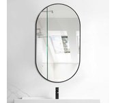 Espejo de baño, espejo de maquillaje, 50x80 cm, espejo ovalado con marco, mural y rotatorio - negro