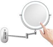 Modelo recargable de 8 , aumento plano + quíntuple, espejo de maquillaje led de doble cara para colgar en la pared - espejo de maquillaje plegable gi