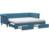 Sofá cama nido con cajones terciopelo azul 80x200 cm