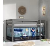Cama de media altura 90x200 con somier y funda policía vipack pino gris