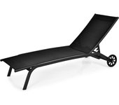 Tumbona respaldo ajustable en 6 posiciones, duradera tumbona de textileno con ruedas,hasta 150 kg, para piscina,oficina,terraza (negro)