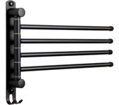 Toallero de baño giratorio de 180°, negro, de 4 barras, acero inoxidable 304, toallero montado en la pared, fregadero de cocina y baño