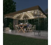Cenador con doble techo y luces led 3x4 m taupe