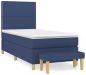 Cama somier tapizada con colchón de tela azul 90x190 cm
