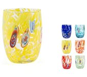 H&h set 6 bicchieri veneziano in vetro decorato multicolore cl 38