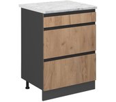 Vicco mueble bajo de cocina r-line, roble dorado, 60 cm et mármol