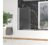 Mampara de bañera 80x140cm - perfil blanco - cristal templado ondulado 5mm - wavy