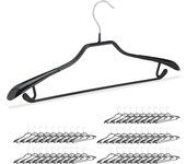 Relaxdays pack de 50 perchas ropa antideslizantes para trajes con barra, metal y pvc, negro, 45 cm