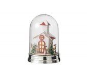 Campana invierno casa + animales led acrílico blanco/verde alt. 14 cm
