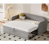 Cama nido 90/180x190 cm - sofá cama de tejido de lino - con somier - gris claro