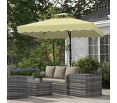 Sombrilla 243x243cm para balcón con protección uv, voladiza, doble techo, base cruzada, volantes, 4 varillas de metal para jardín y terraza.