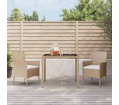 Set comedor de jardín 3 piezas，conjunto de comedor de exterior，conjunto de jardín con cojines ratán sintético beige cfw945792
