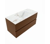 Mondiaz vica dlux 100cm mueble de baño color rust con 2 cajones. con lavabo cloud centro 1 orificio color frappe