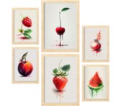 Nacnic posters de frutas rojas ilustraciones de frutas verduras y alimentos saludables estilo acuarela en fondo blanco a4 & a3 marcos color madera