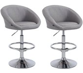 Conjunto de 2 taburetes de bar regulables en altura con reposapiés en tela gris claro tdb10056