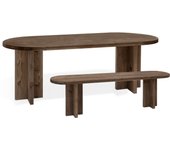 Pack de mesa de comedor de 180x80cm y banco de 140x45cm de madera maciza de abeto decowood en tono nogal modelo tokyo