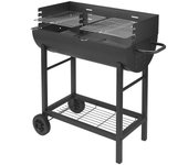 Barbacoa de carbón rectangular doble parrilla de acero con ruedas