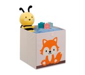 Relaxdays caja infantil almacenaje juguetes diseño zorro, cesta tela, decoración niños, bebés, 33x33x33cm, beige/naranja