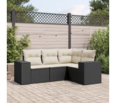 Juego de sofás jardín 4 piezas | conjunto de jardín de ocio | set de comedor de jardín con cojines ratán sintético negro cfw116607