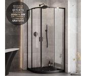 Cabina de ducha 80x80cm negro semicircular zarya black - con plato efecto piedra negro extraplano axim black y sifón free