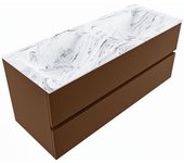 Mondiaz vica dlux 120cm mueble de baño color rust con 2 cajones. con lavabo cloud doble sin orificios color glace