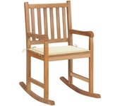 Silla mecedora | sillón balancín relax | sillón de salón de madera maciza de teca con cojín color crema cfw381188