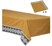 Atmosphera - juego de mantel y 6 servilletas algodón inuit amarillo ocre 250x150cm