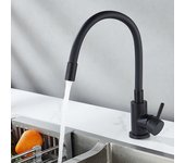 Grifo de cocina con manguera flexible de silicona, grifo de cocina de alta presión, giratorio de 360°, mezclador con caño flexible, negro.